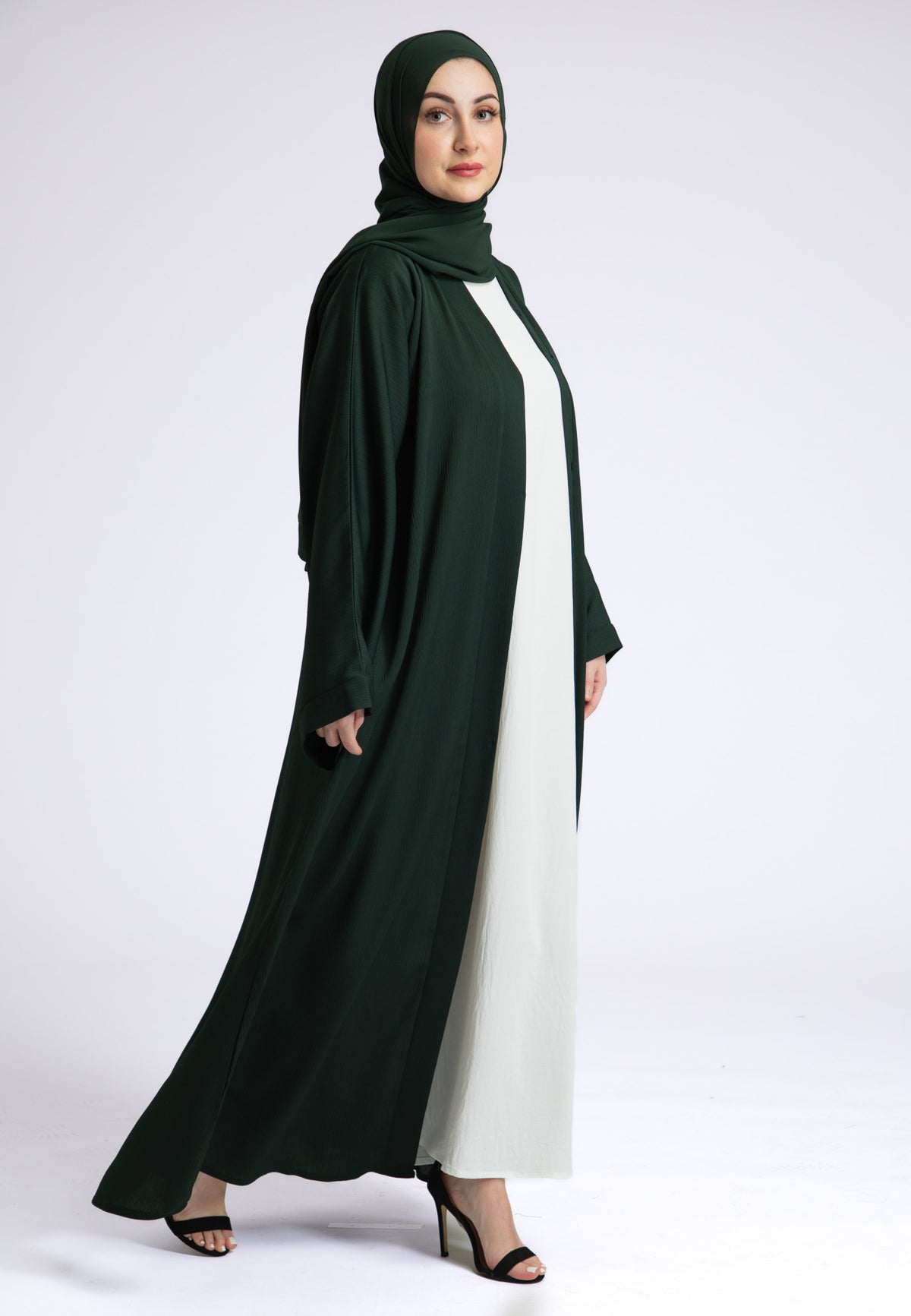 Emerald Green Textured Open Abaya