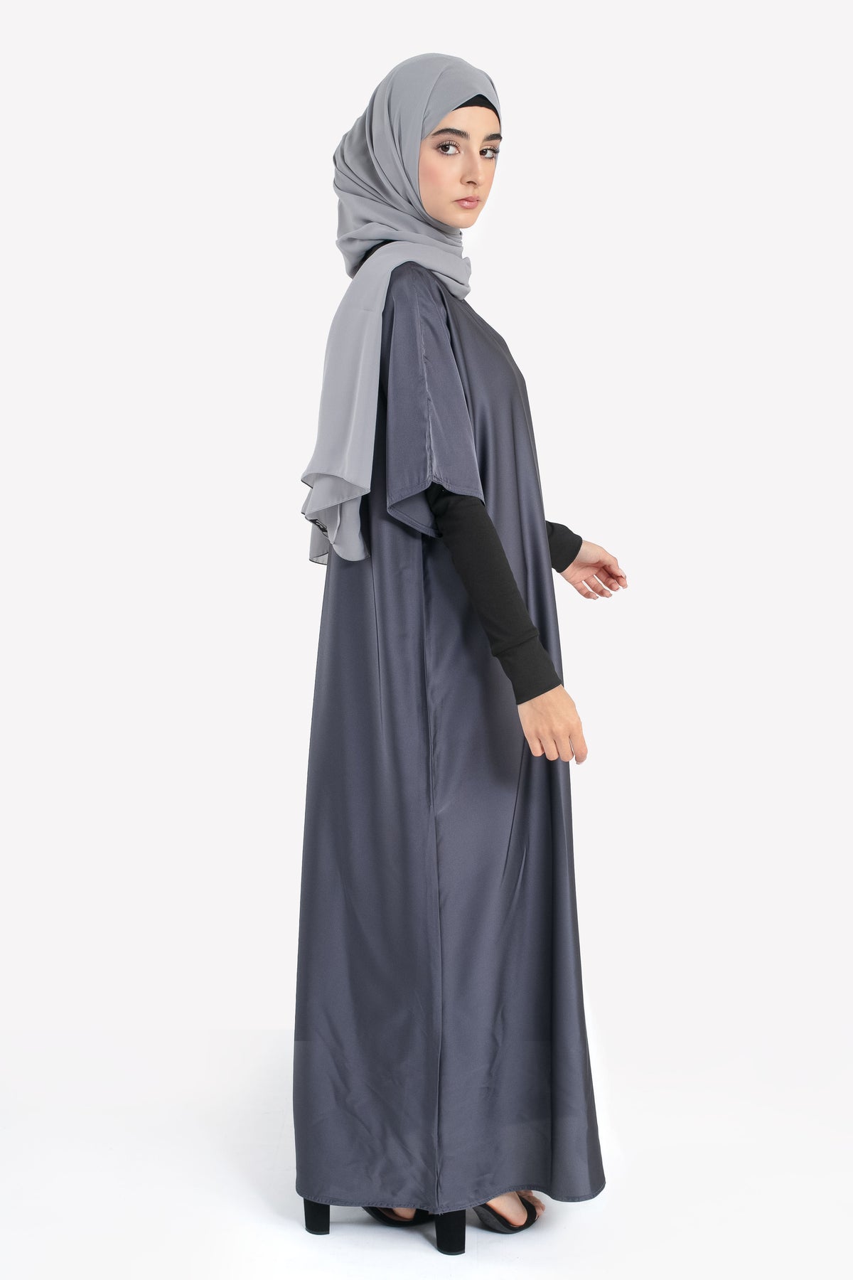 Grey Satin Slip Dress - Side