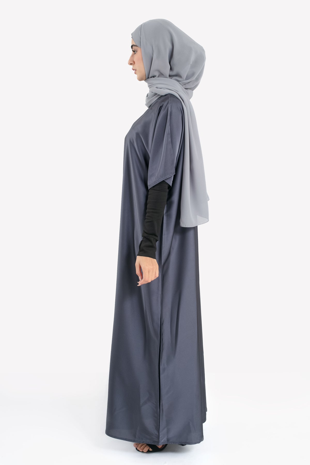 Grey Satin Slip Dress - Side