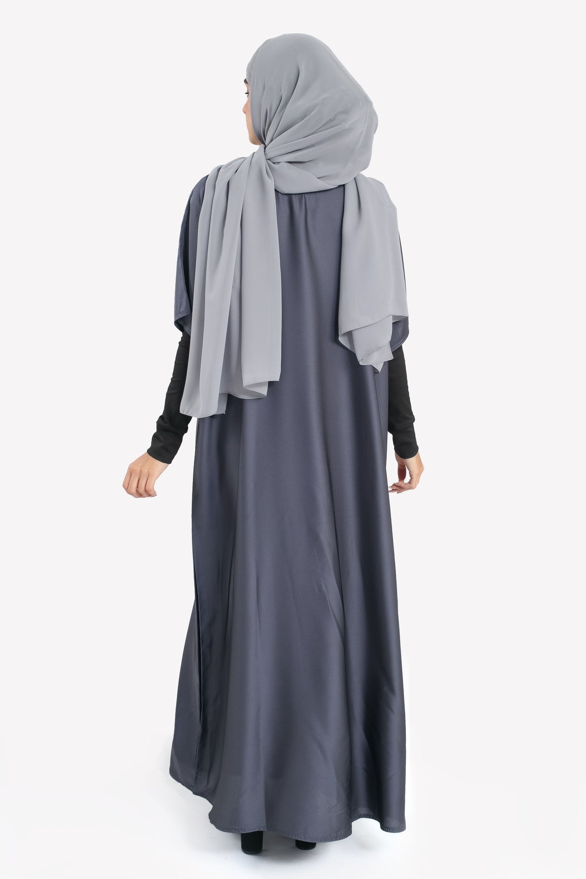Grey Satin Slip Dress - Back