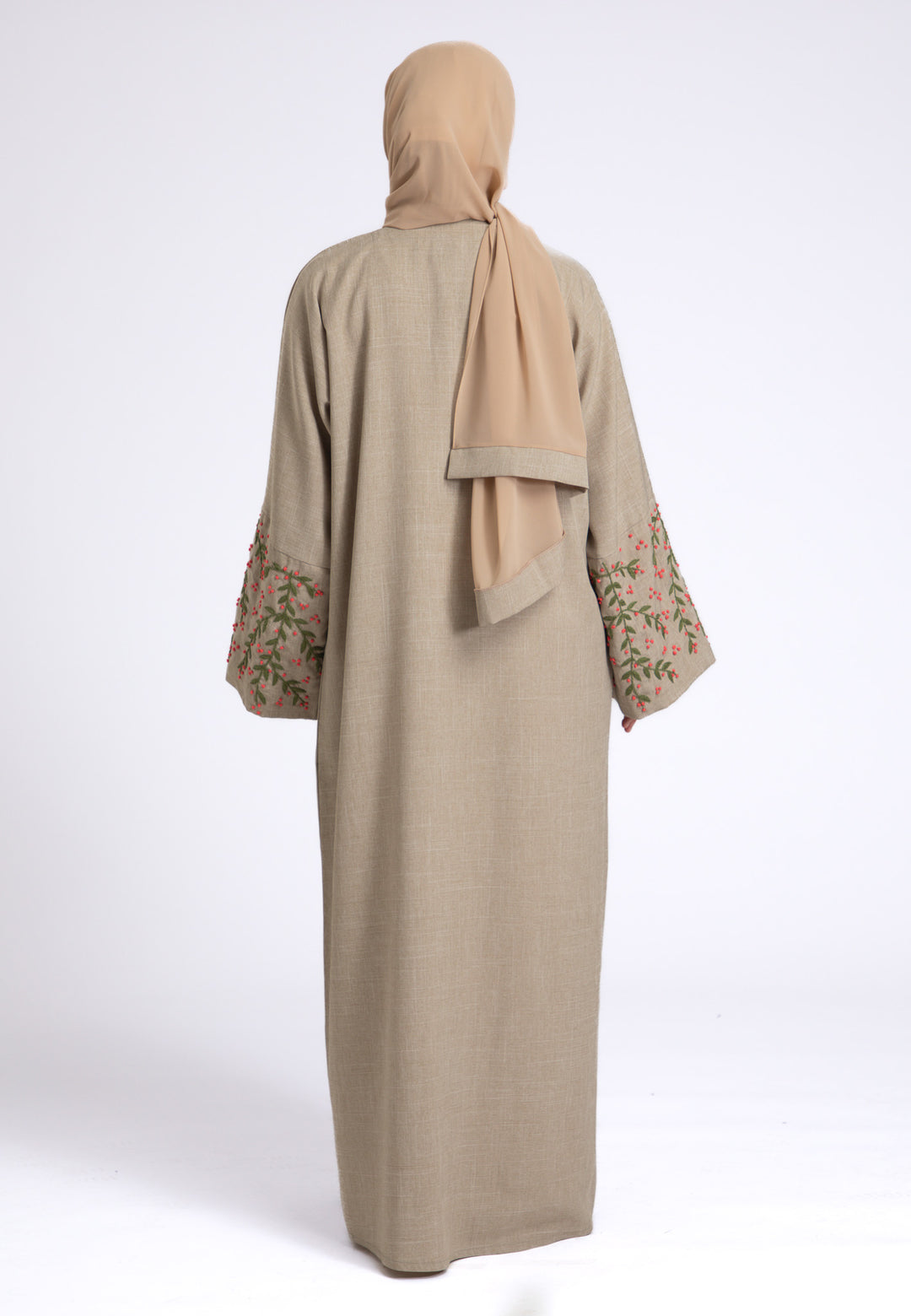Hand Embroidered Linen Open Abaya