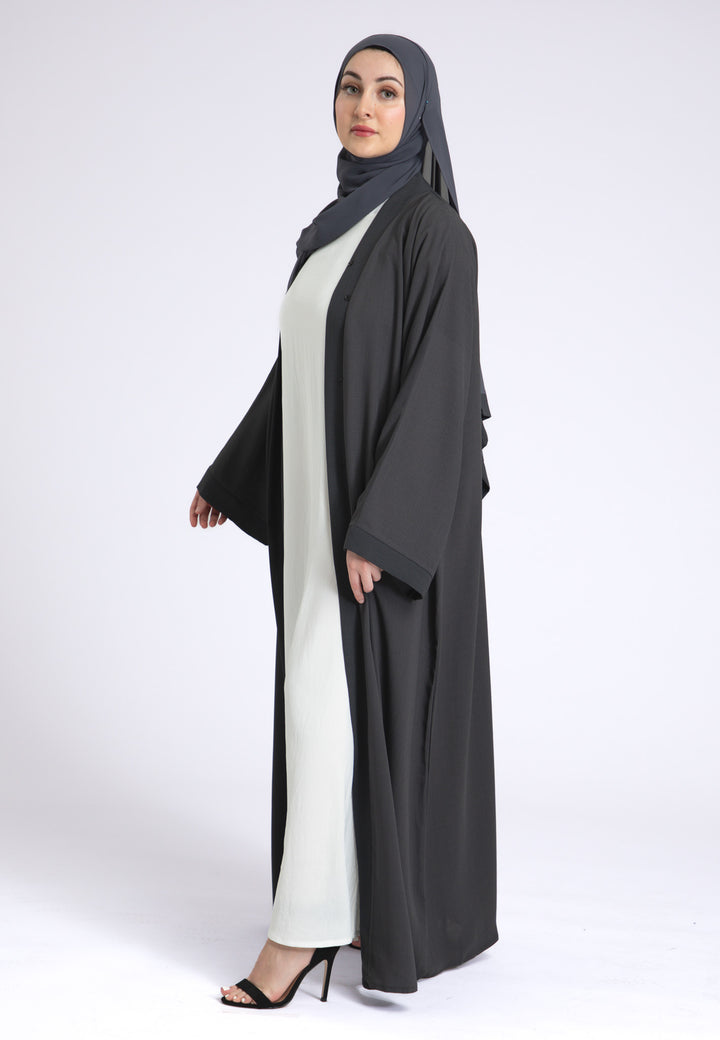 Charcoal Grey Linen Open Abaya