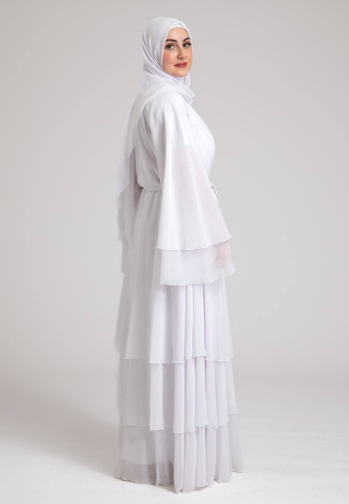 3 Layered White Abaya