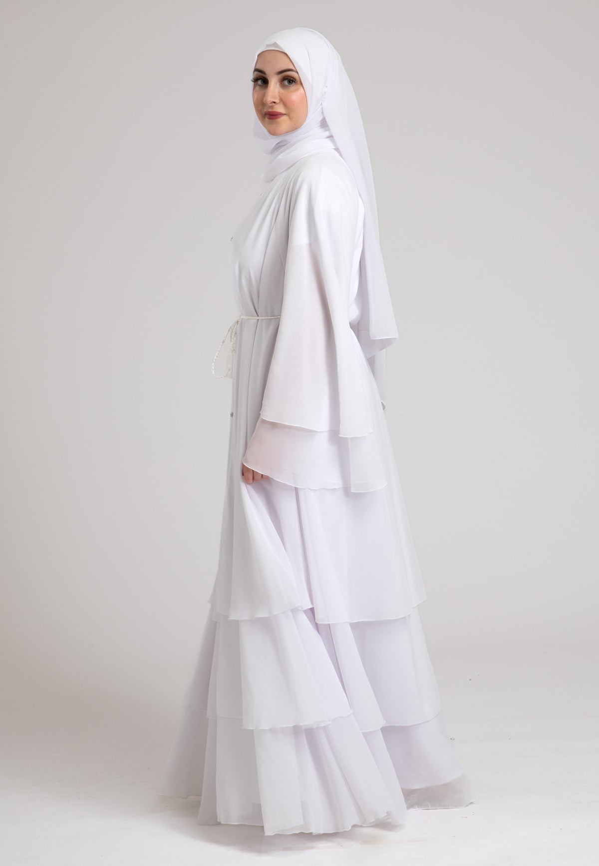 3 Layered White Abaya