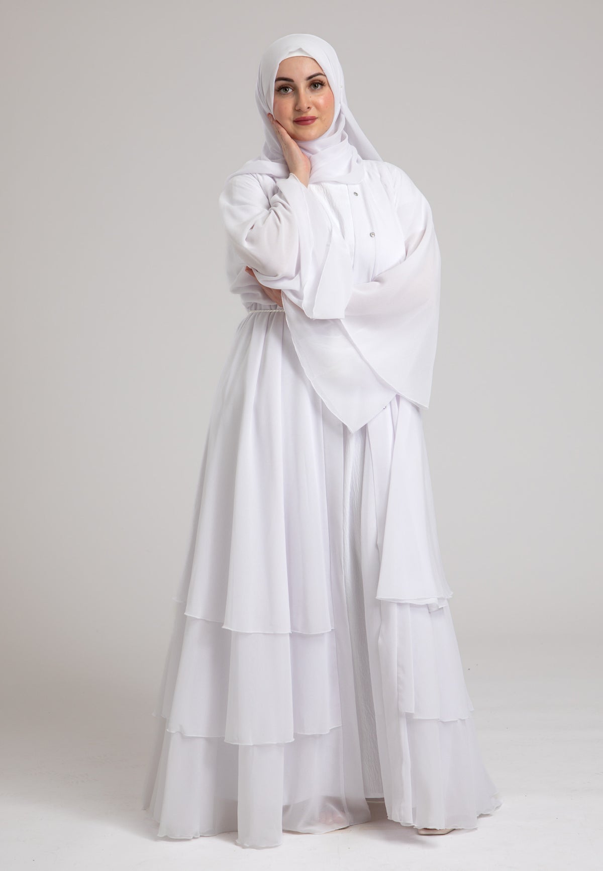 3 Layered White Abaya