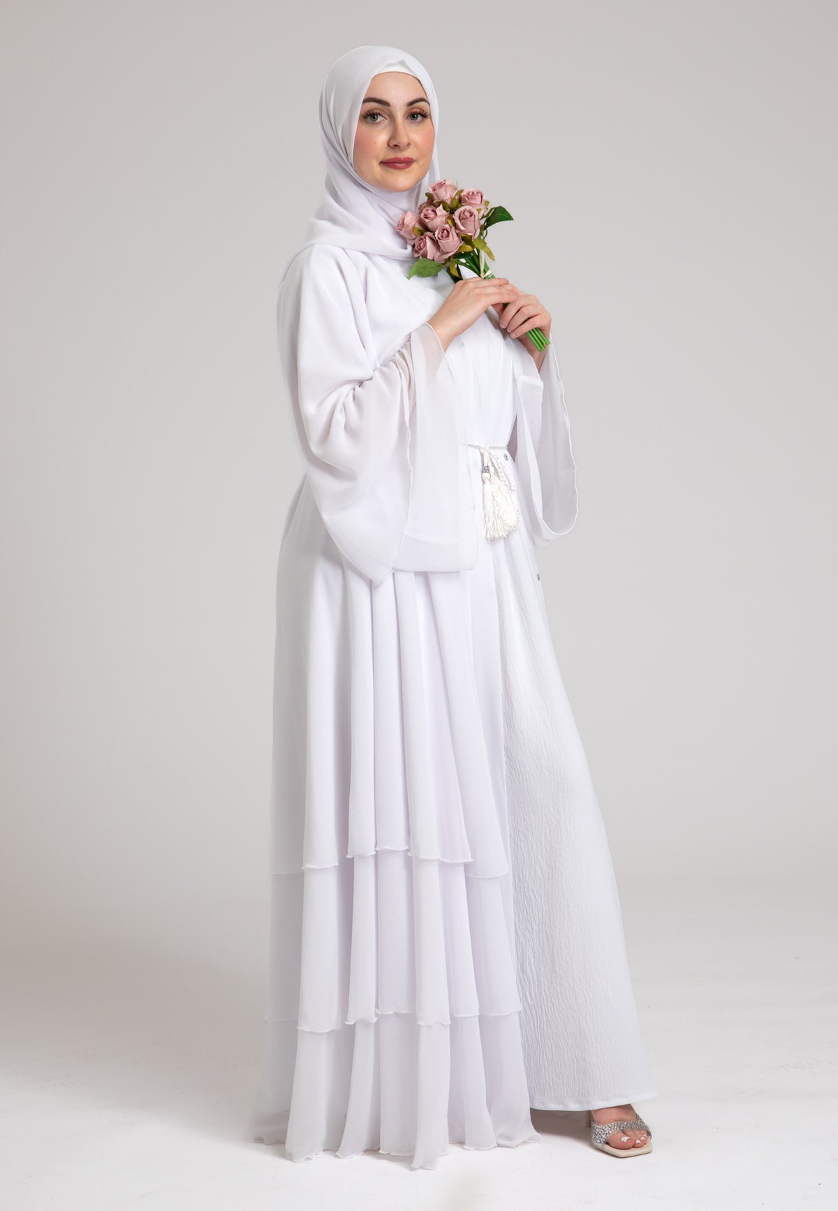3 Layered White Abaya