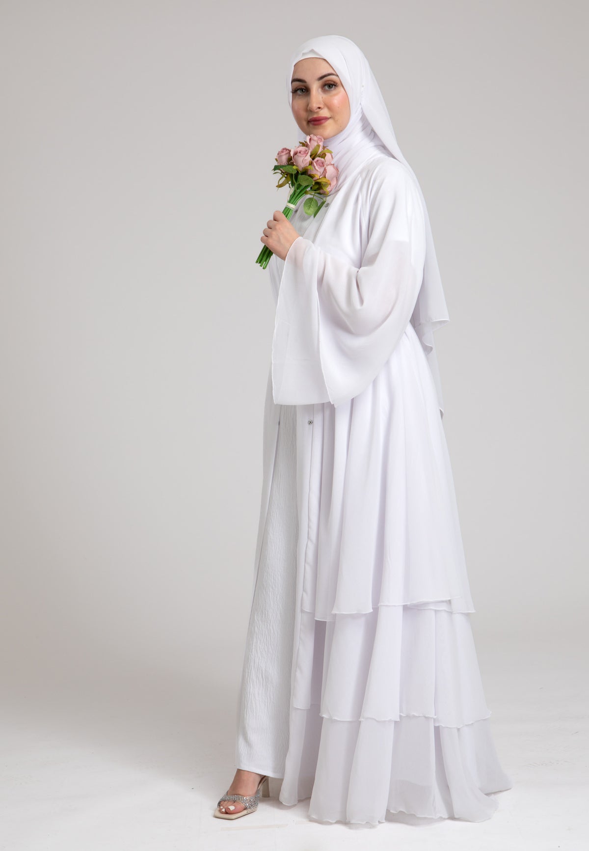 3 Layered White Abaya