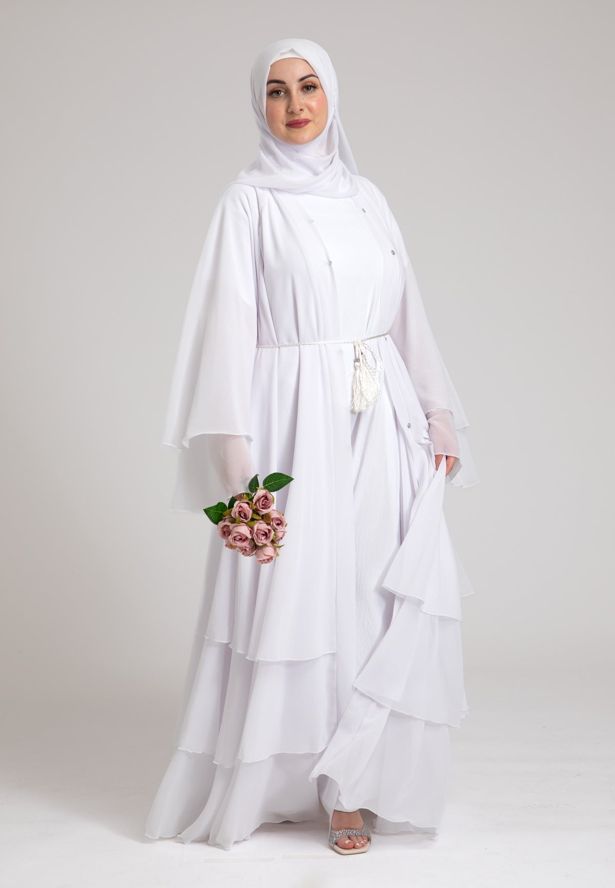 3 Layered White Abaya