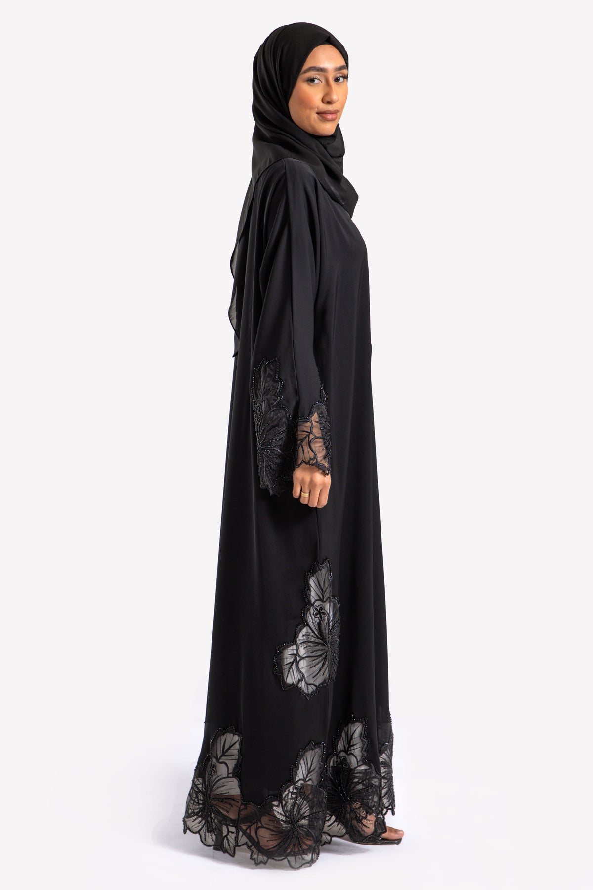 Hibiscus Khaleeji Open Abaya - Side