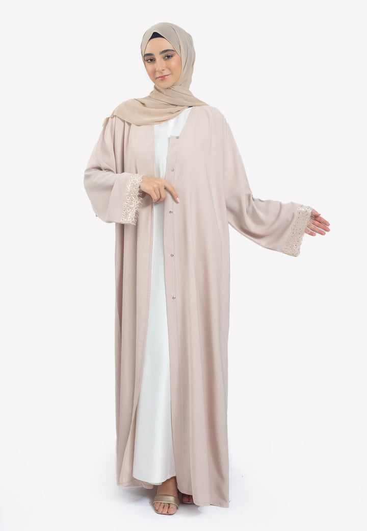Front Open - Imperial Cream Lace Open Abaya