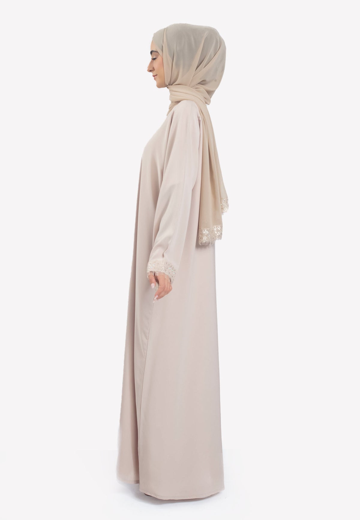 Side - Imperial Cream Lace Open Abaya