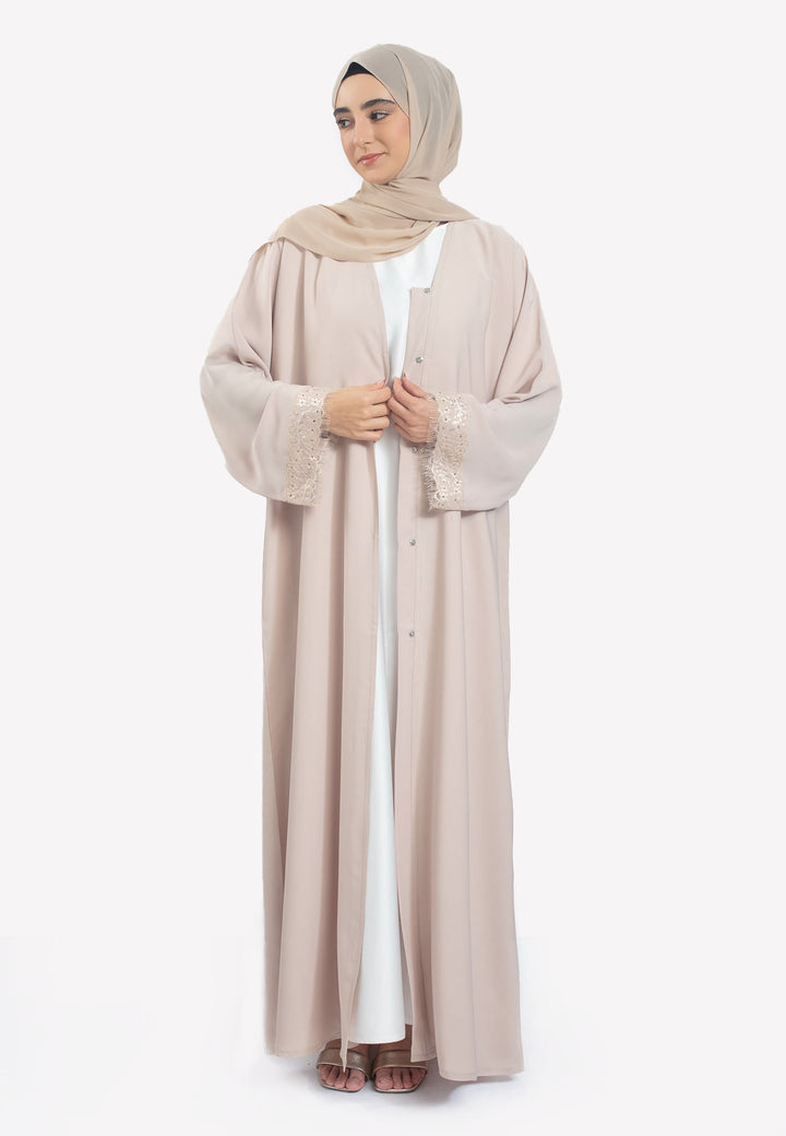 Front Open - Imperial Cream Lace Open Abaya