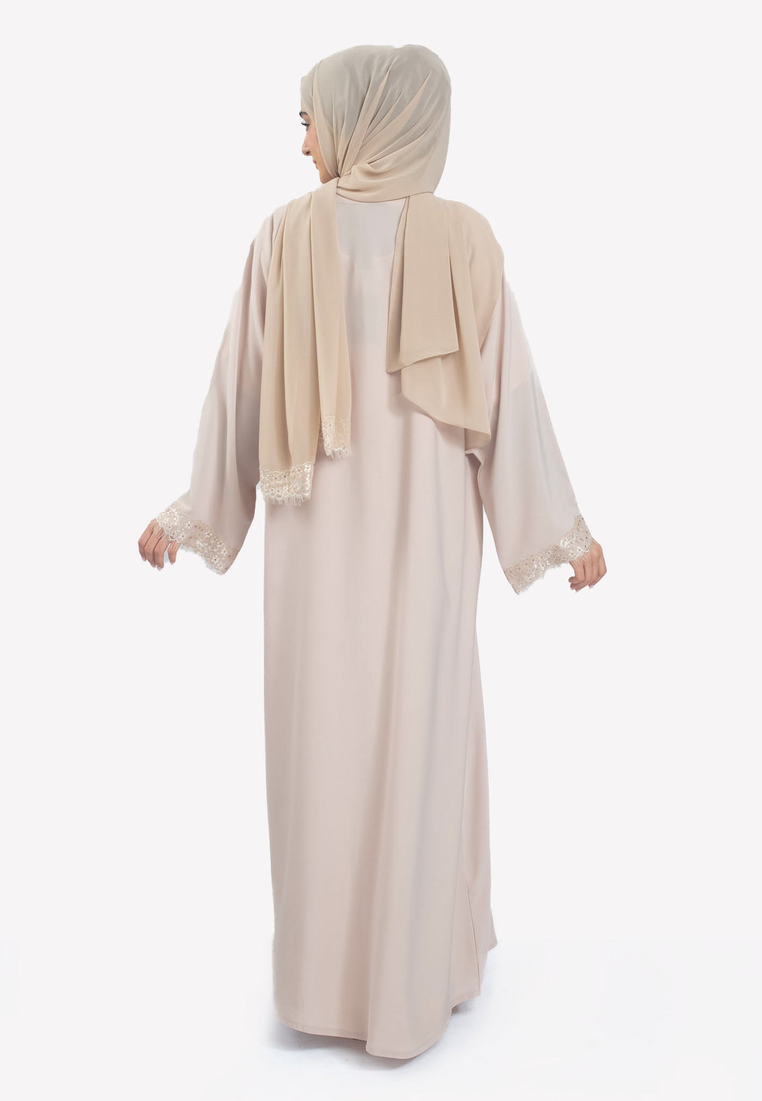 Back - Imperial Cream Lace Open Abaya