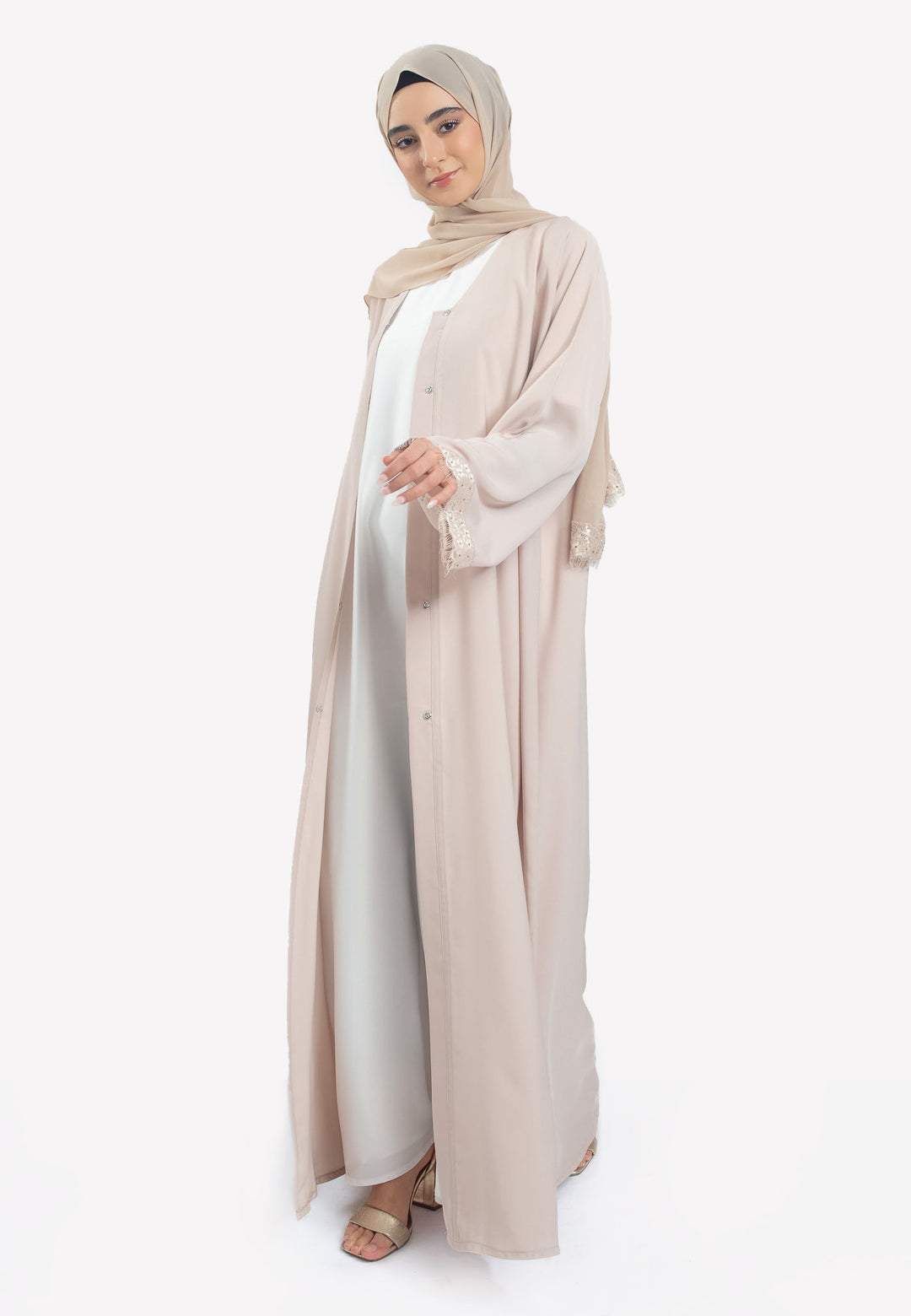 Imperial Cream Lace Open Abaya