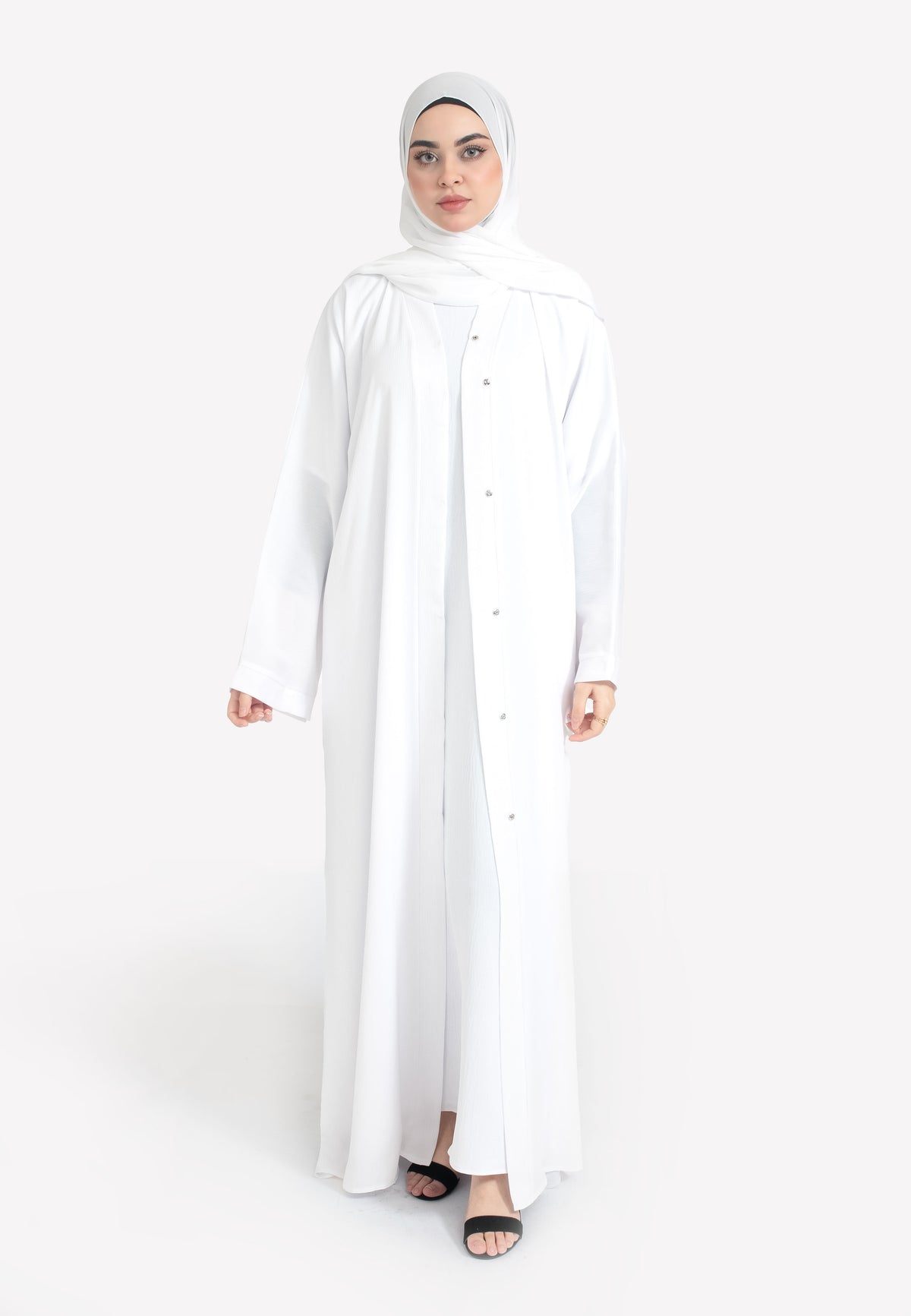 Ivory White Open Abaya - Front