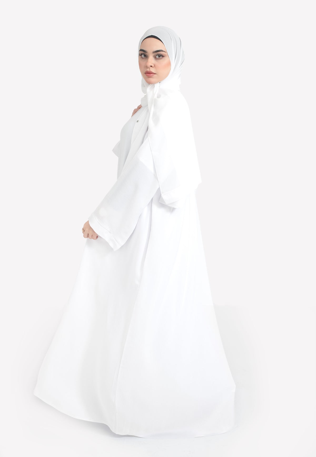 Ivory White Open Abaya - Side