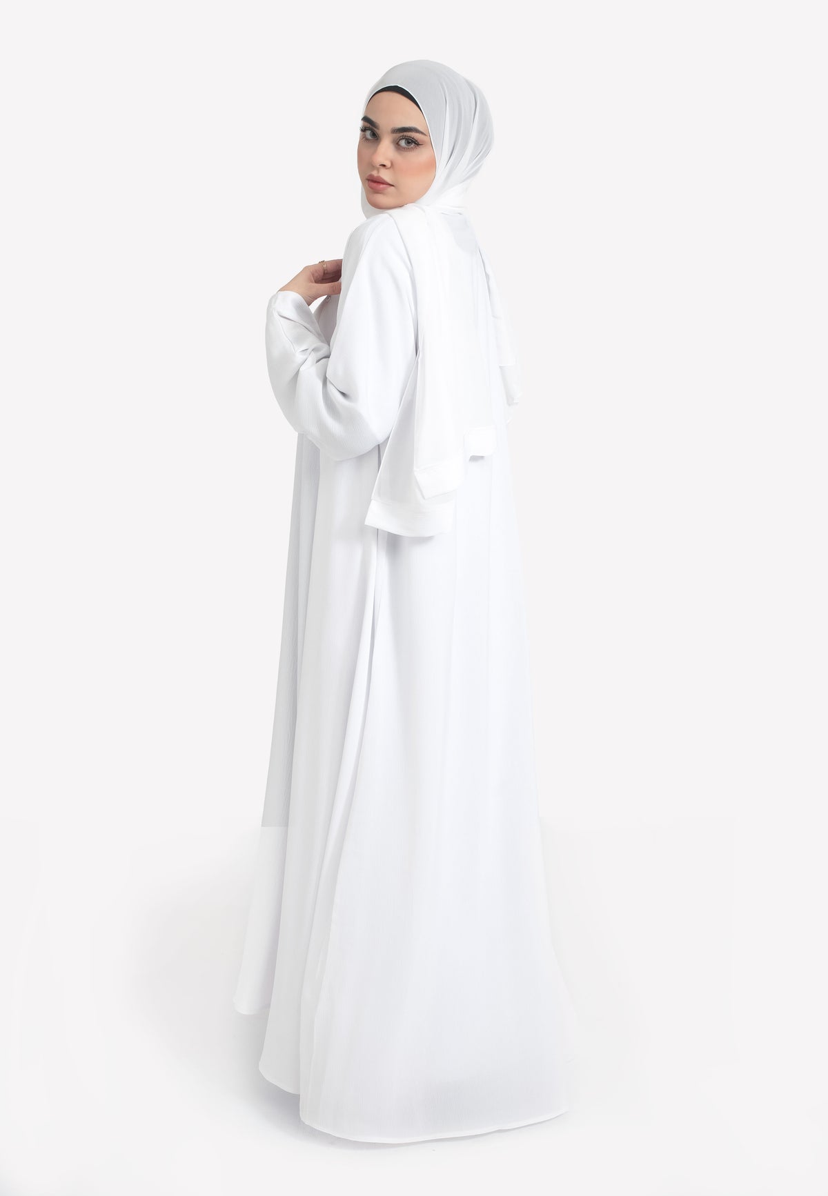 Ivory White Open Abaya - Back