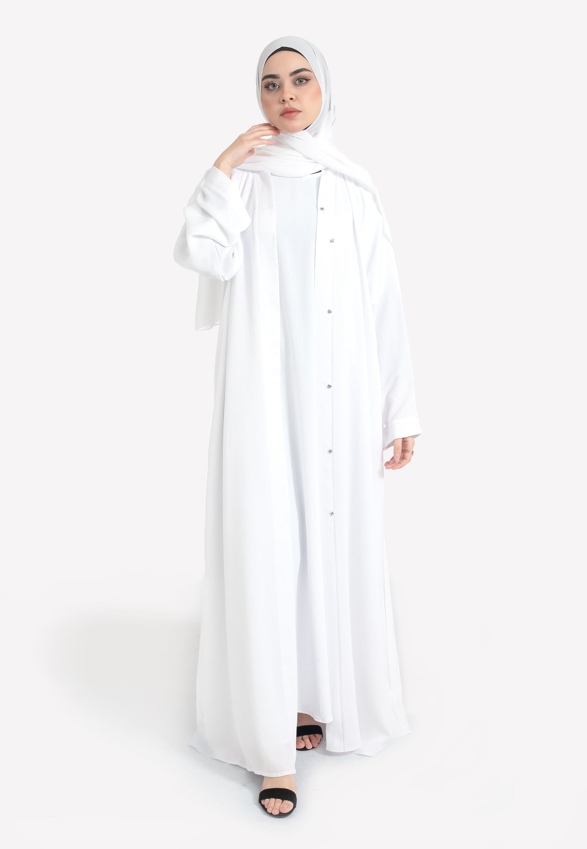 Ivory White Open Abaya - Front