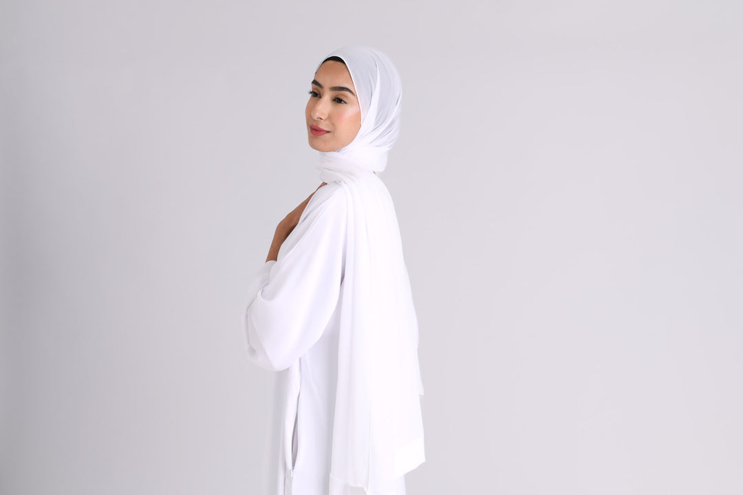 Ivory White Textured Abaya With Pockets