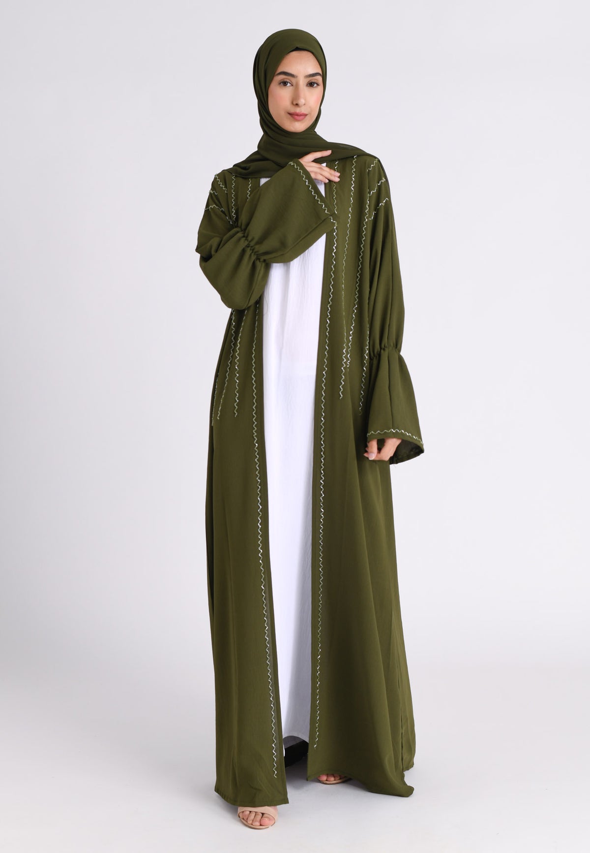 Khaki Kimono Open Abaya Set
