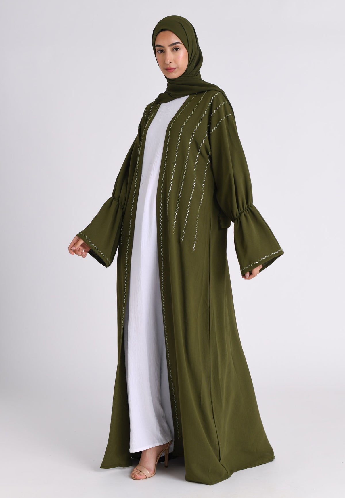 Khaki Kimono Open Abaya Set
