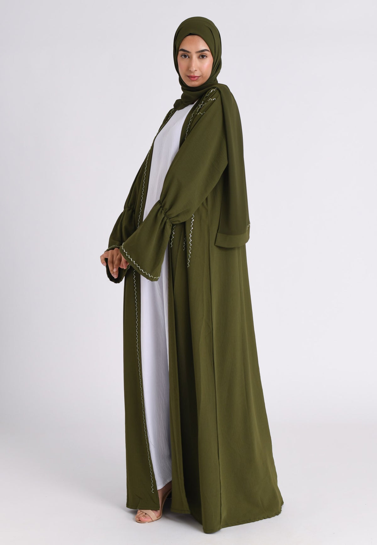 Khaki Kimono Open Abaya Set