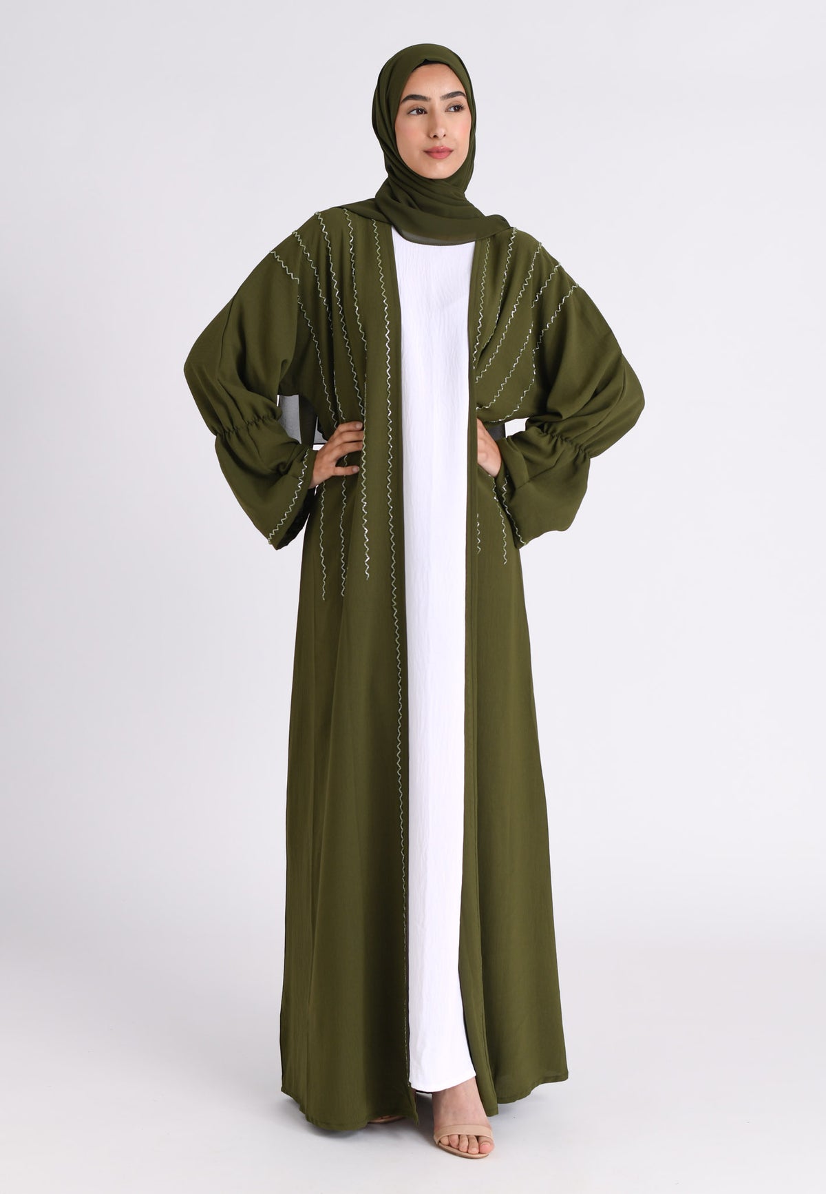 Khaki Kimono Open Abaya Set