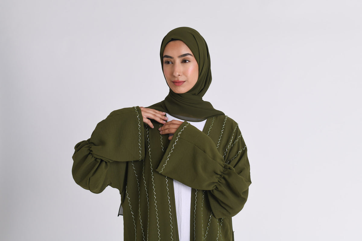 Khaki Kimono Open Abaya Set