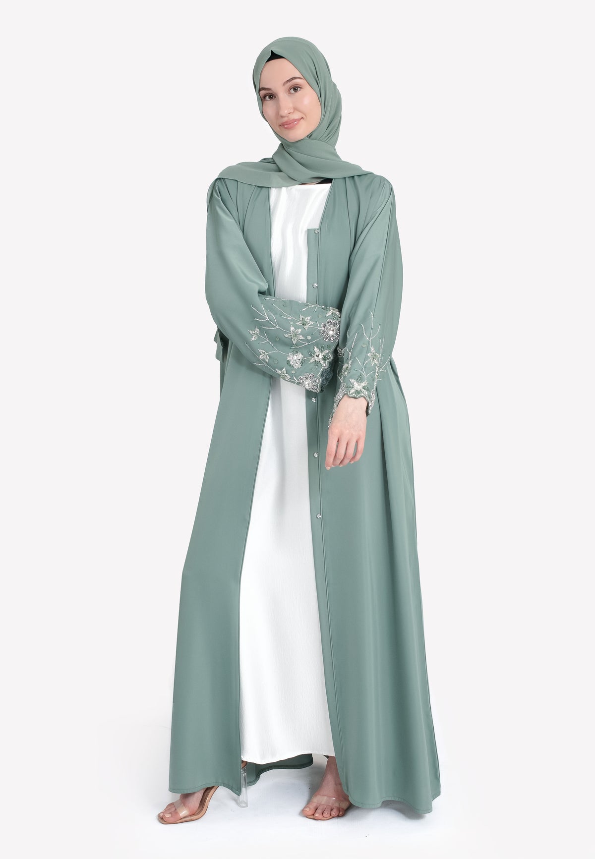 Le Jardin Sage Embellished Abaya