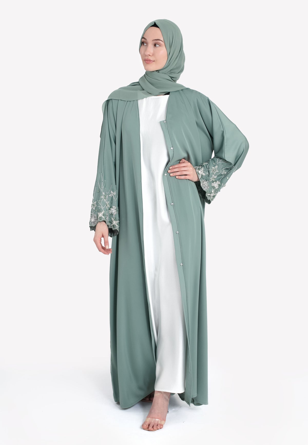 Le Jardin Sage Embellished Abaya