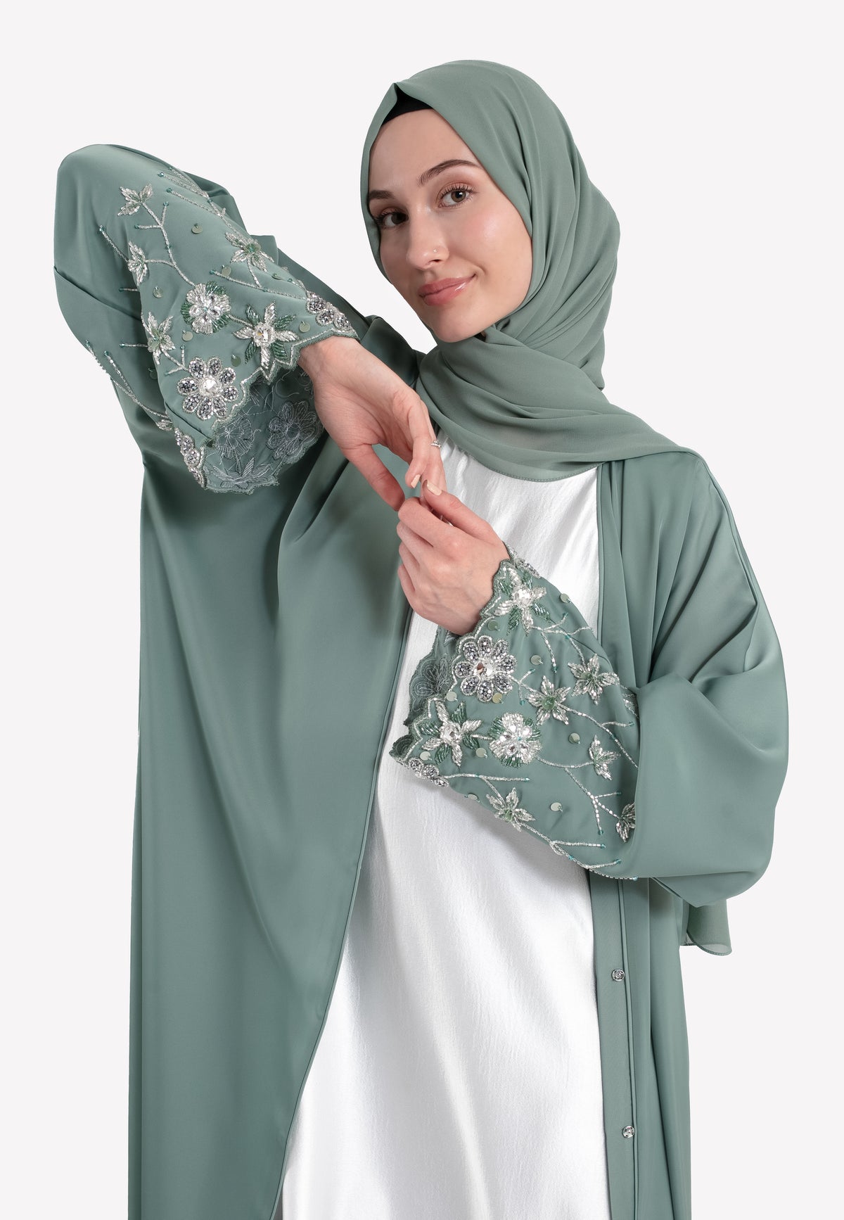 Le Jardin Sage Embellished Abaya