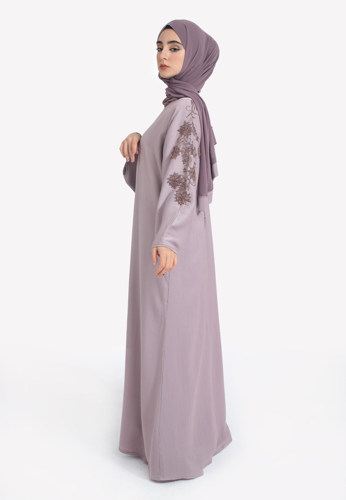 Lilac Closed Embellished Abaya - Side