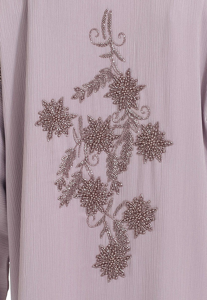 Copper-Bronze Embellishments On Lilac Abaya