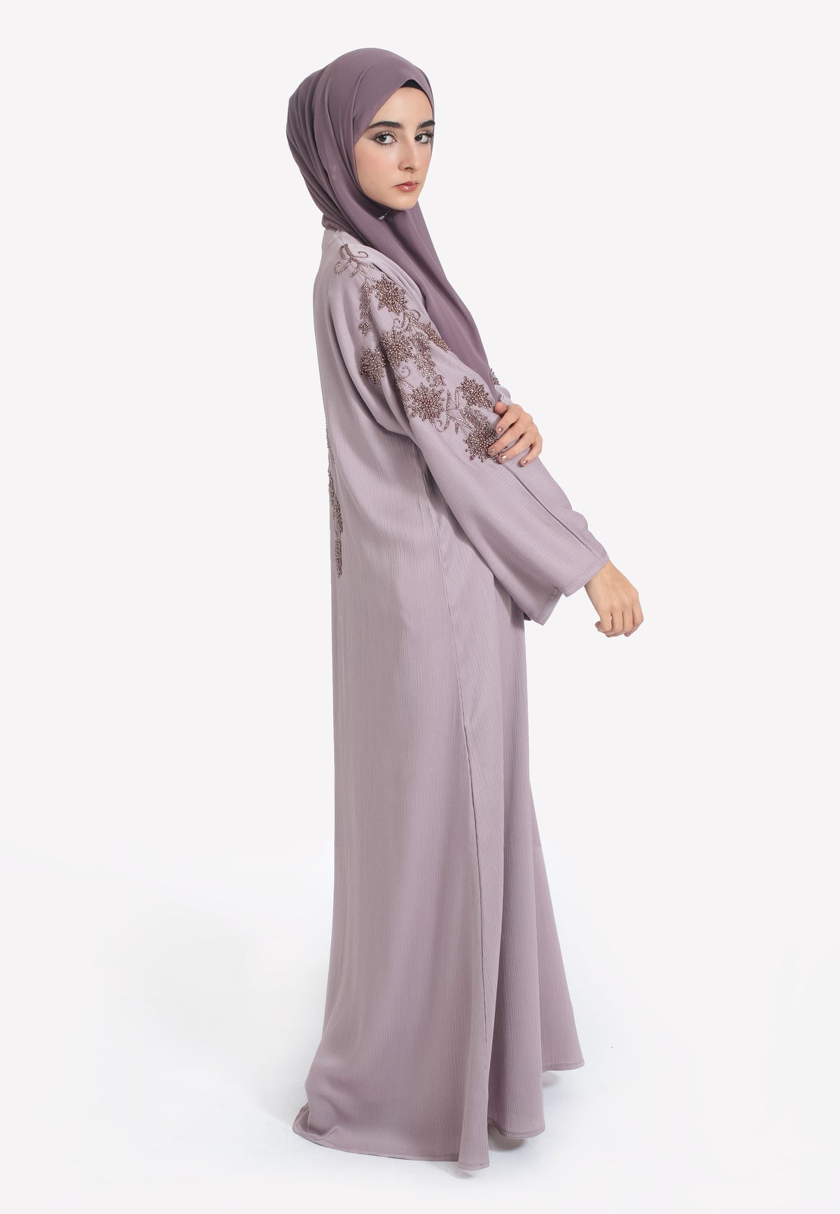 Side of Lilac Closed Embellished Abaya