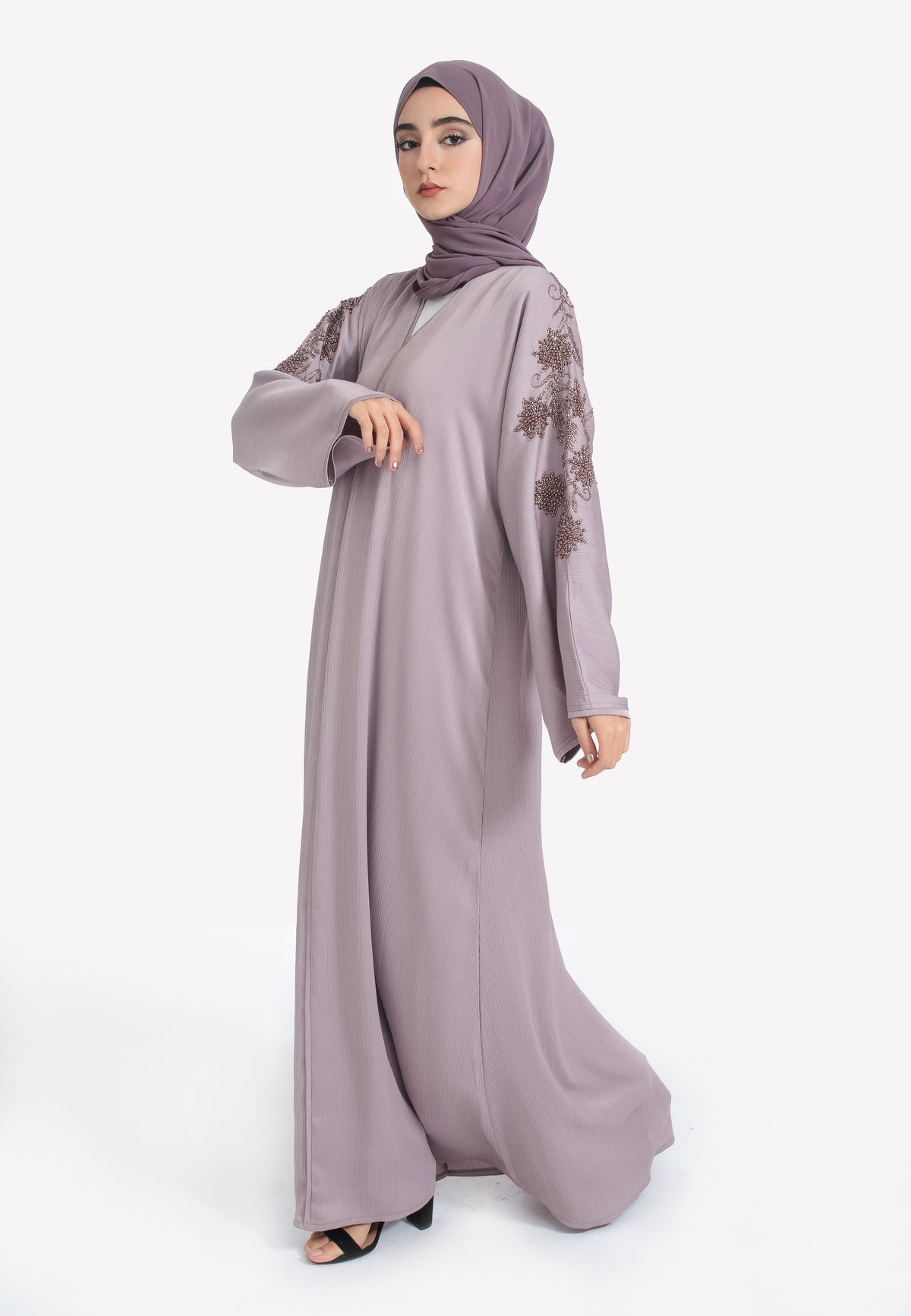 Lilac Closed Embellished Abaya