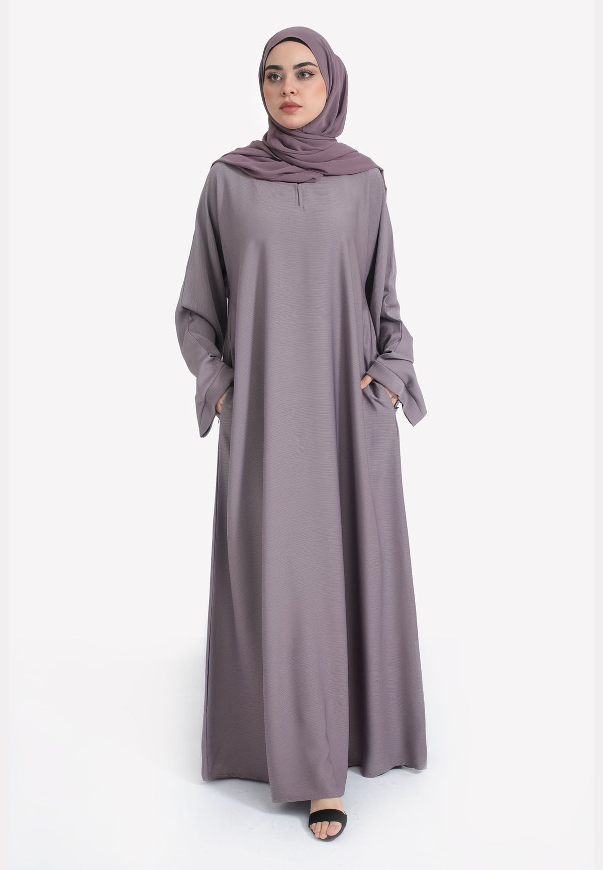 French Lilac Textured Abaya With Zip Pockets