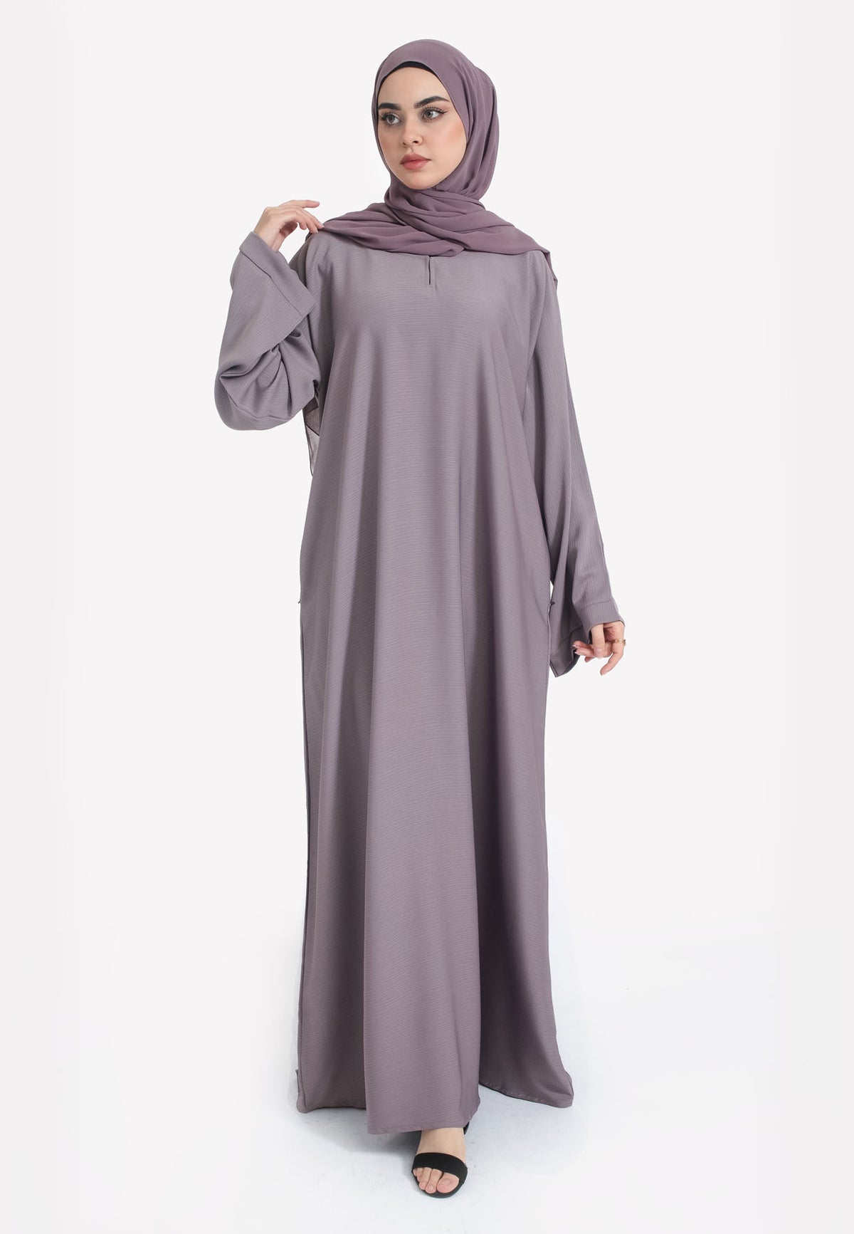 French Lilac Textured Abaya With Zip Pockets