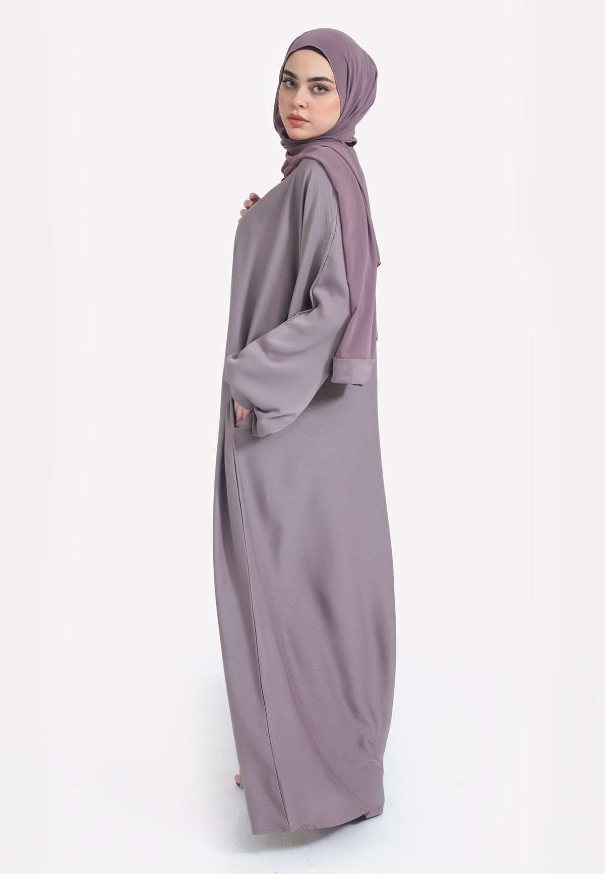 French Lilac Textured Abaya With Zip Pockets