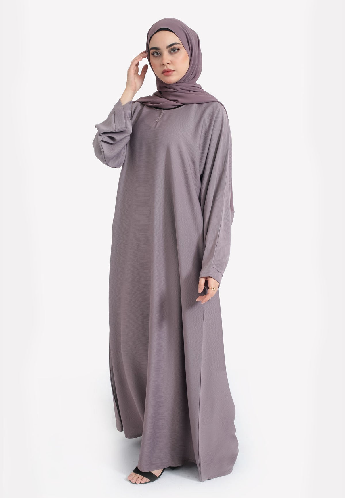 French Lilac Textured Abaya With Zip Pockets
