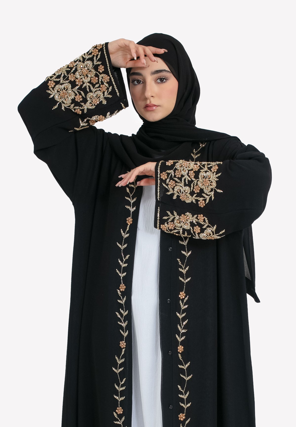 Black & Gold Chiffon Abaya - Details