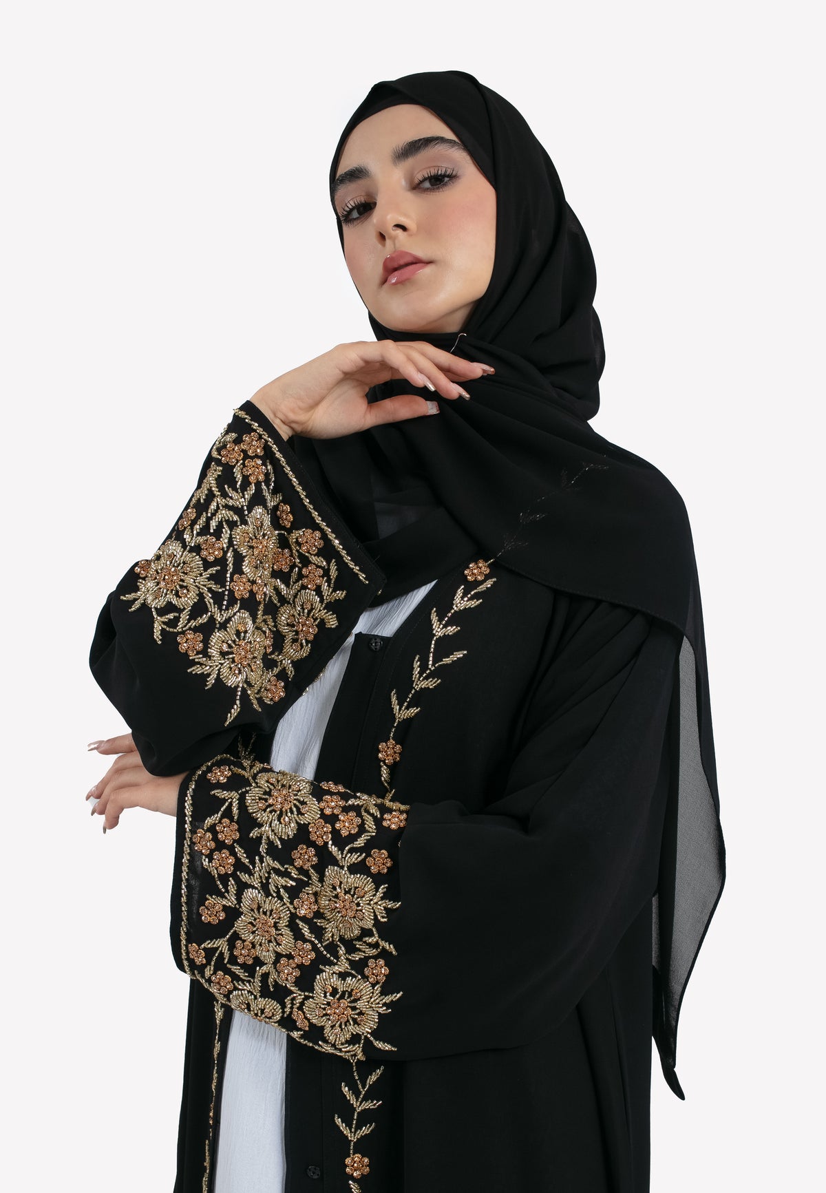 Black & Gold Chiffon Abaya - Details