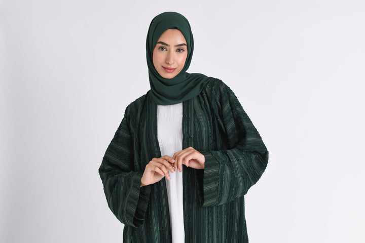 Luxury Forest Green Emirati Open Abaya