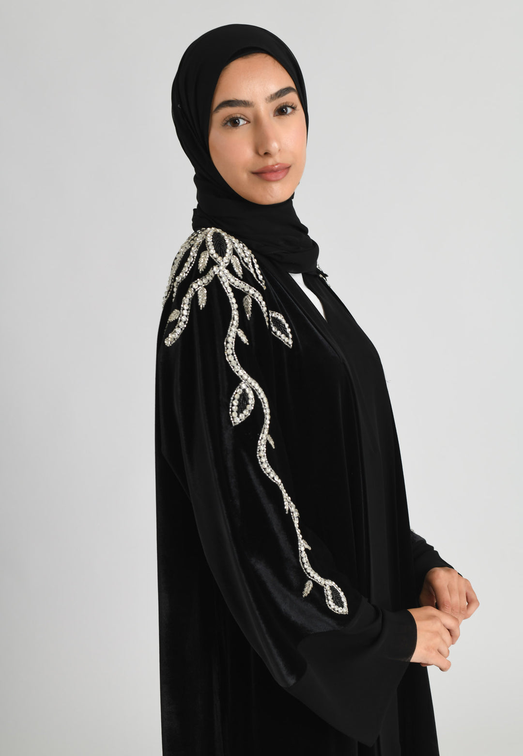 Luxury Onyx Black Velvet Open Abaya Hayah Al-Muslimah Store