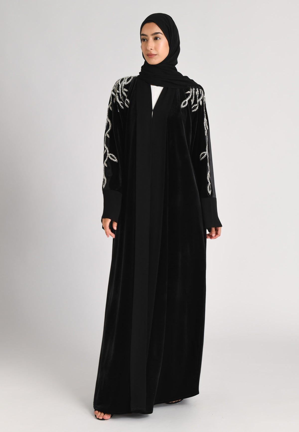 Luxury Onyx Black Velvet Open Abaya