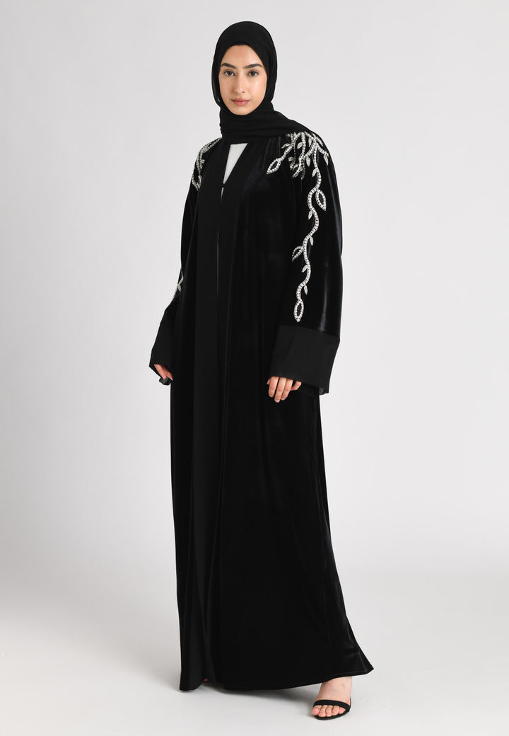 Luxury Onyx Black Velvet Open Abaya