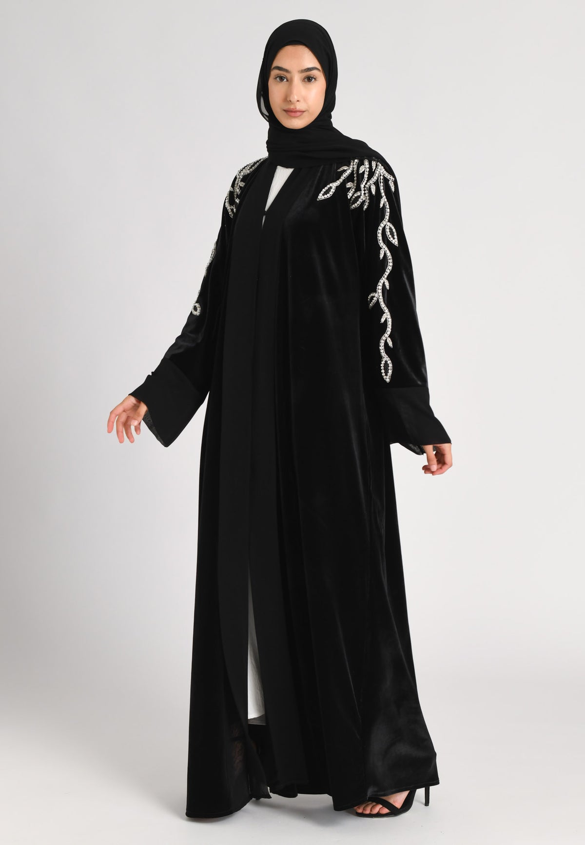 Luxury Onyx Black Velvet Open Abaya