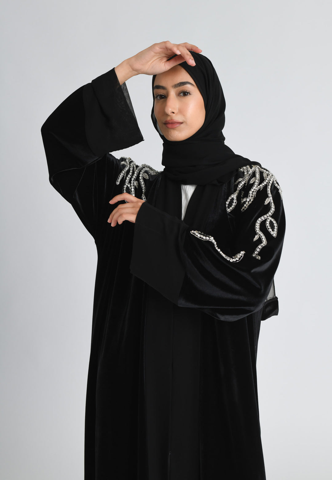 Luxury Onyx Black Velvet Open Abaya