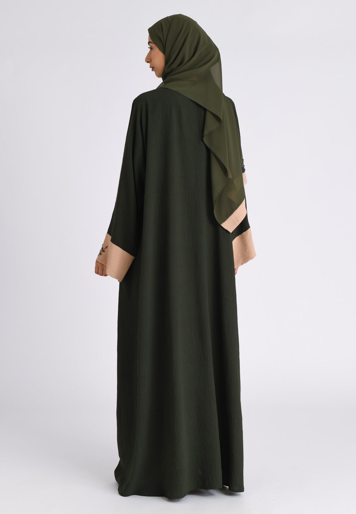 Luxury Pine And Beige Open Kimono Abaya