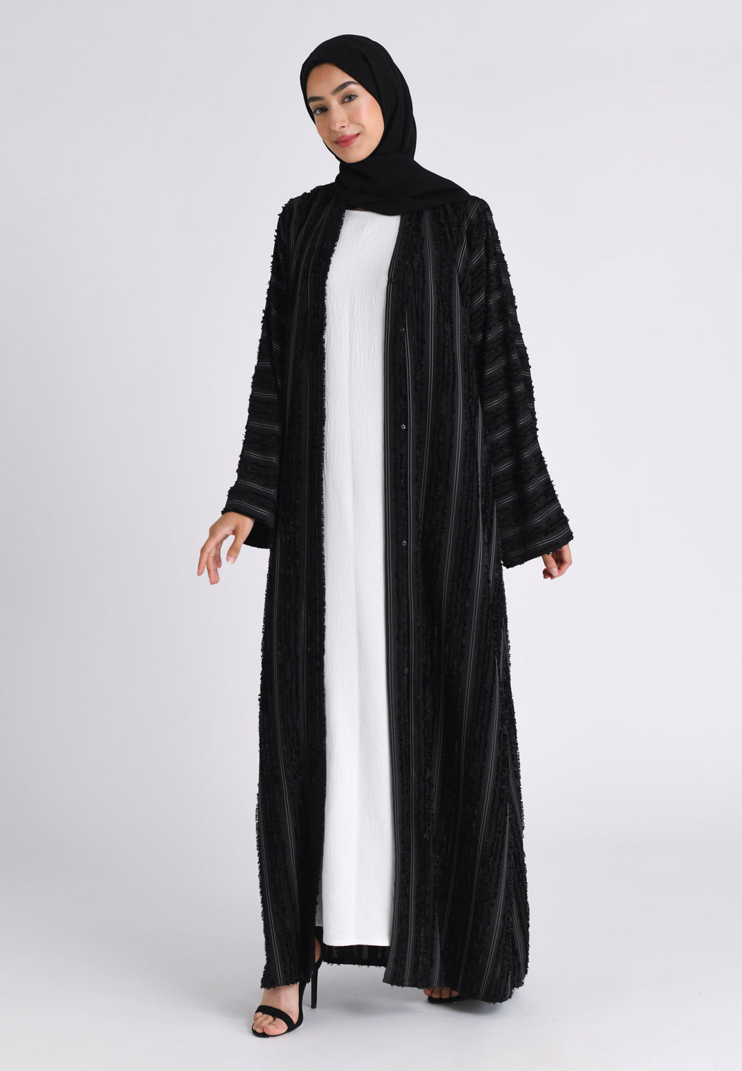 Luxury Plain Black Emirati Open Abaya