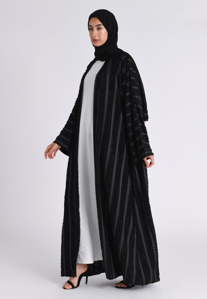 Luxury Plain Black Emirati Open Abaya